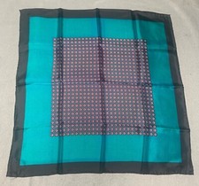 Vintage Turquoise Black Geometric Pattern Rayon Scarf