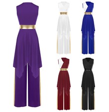 Women Dress Irregular Dancewear Performance Outfit V Neck Color Block Lyrical