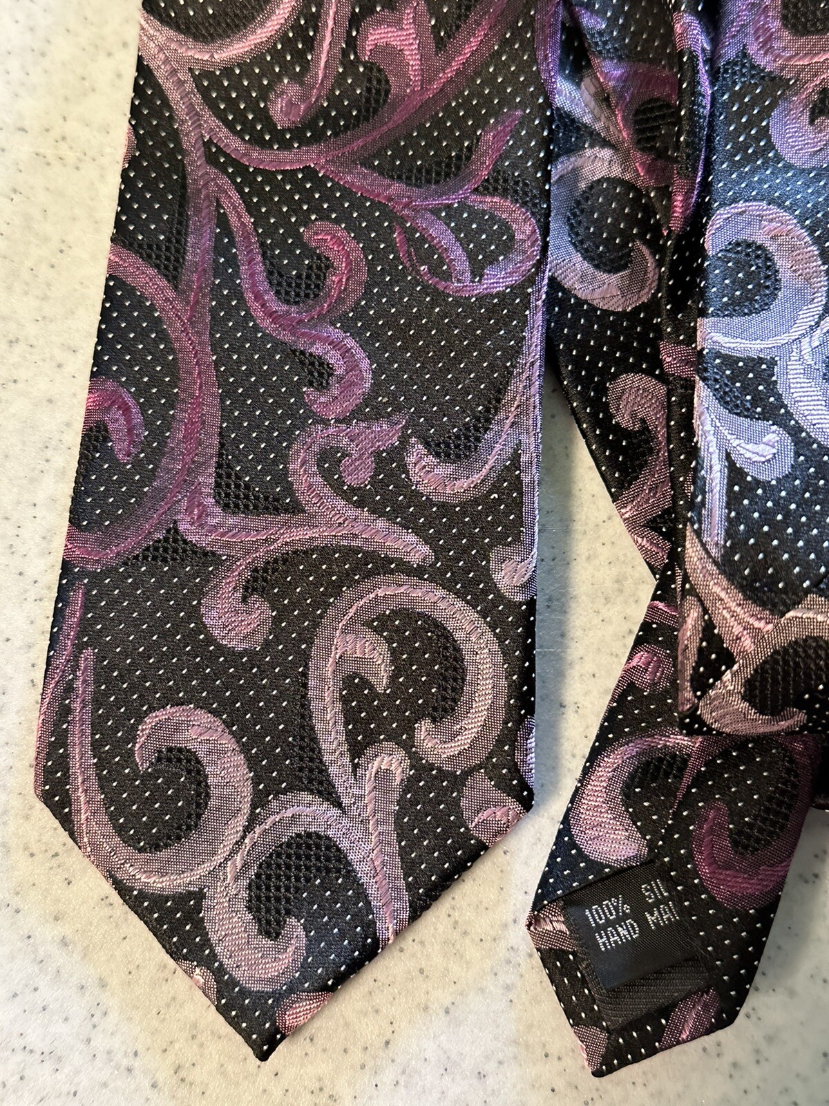 Bruno Piattelli Purple Paisley Ombre Necktie Silk Tie Magenta Black White Polka