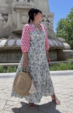 ZARA WOMAN ECRU FLORAL MIDI OVERSIZED DRESS 3/4 SLEEVE COTTON SIZES_3198/241