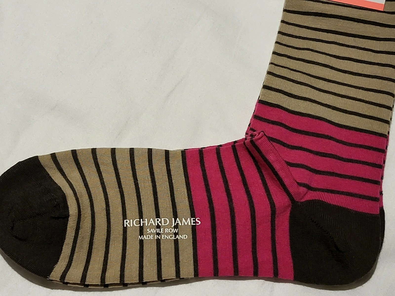 Richard James X Pantherella Mens English Wool Socks Stripes Brown UK7.5-9.5 £17