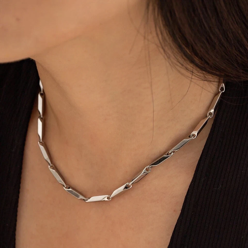 Collana IN Argento Acciaio Inox 18K Oro Bianco Placcato 55 CM 3 MM Uomo Donna - Immagine 3 di 4