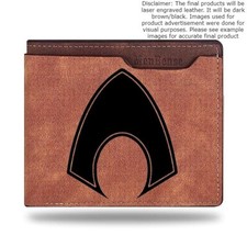 Custom JUSTICE LEAGUE AQUAMAN Leather Bi Fold Wallet - Laser Engraved Wallet