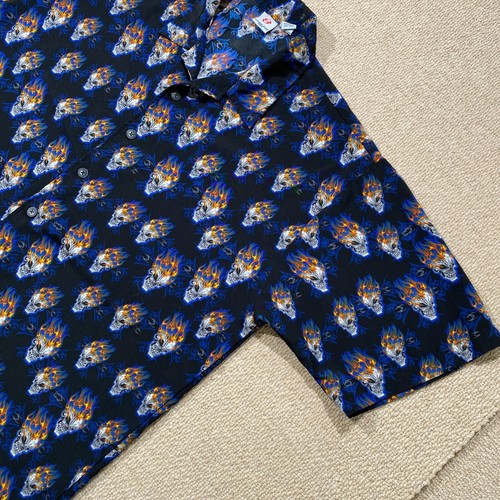 VINTAGE Y2K Skulls Shirt Mens XL Anchor Blue Flaming Skull Fire All Over Print - Picture 2 of 10