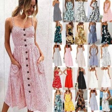 Summer Women Boho Holiday Strappy Floral Maxi Beach Sundress Party Long Dress