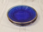 3 Hazel Atlas MODERNTONE Cobalt Blue BREAD PLATES Depression Glass 6" Gold Trim