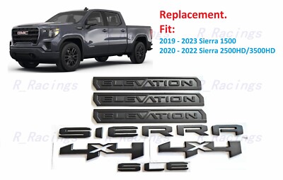 7PCS Matte black Elevation 4x4 Sierra SLE Emblem 2019+ Sierra 1500 2500HD 3500HD