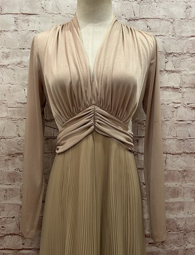 Vintage Miss Elliette California Dress Sz *M Accordion Pleated Maxi 60/70s Brown - Picture 2 of 8