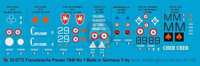 Peddinghaus 1/35 French Tank Markings 1939-1940 WWII No.1 (7 tanks