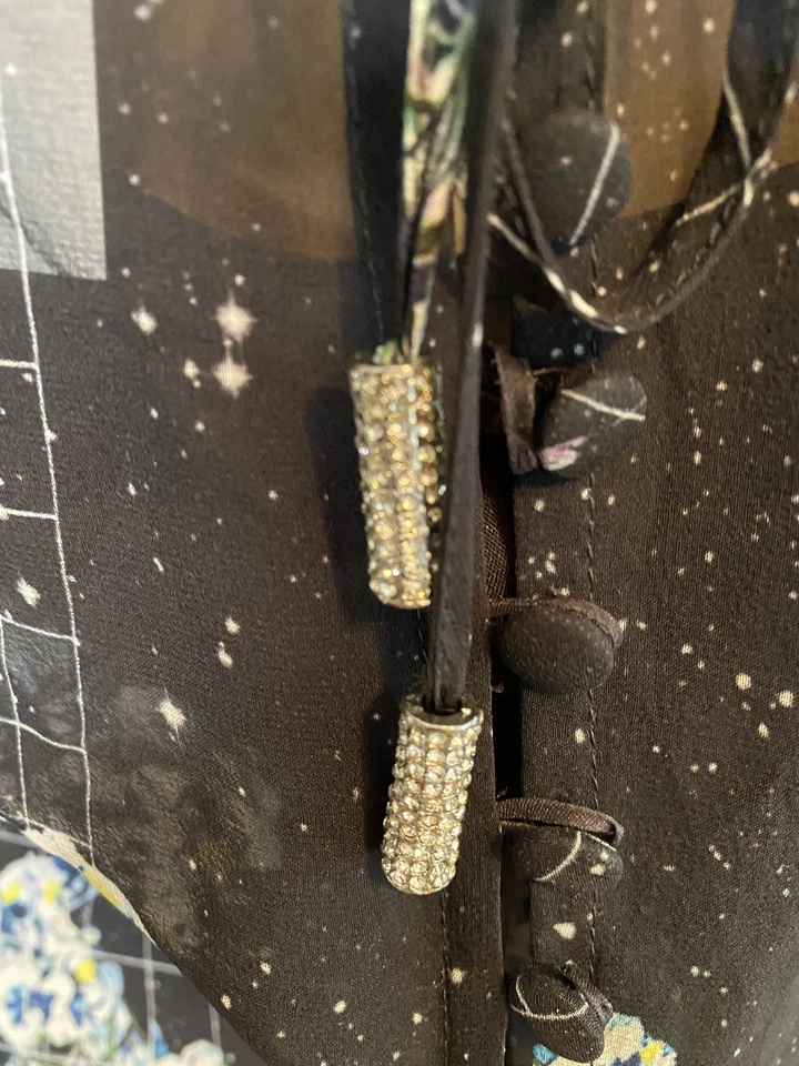 Vestido largo PREEN LINE negro rejilla/impresión floral manga dividida hombro frío TALLA XS Foto 4 de 4