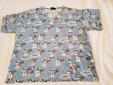 Christmas Holiday Snowman Scrub Shirt Top Size 2X USA Scrubs