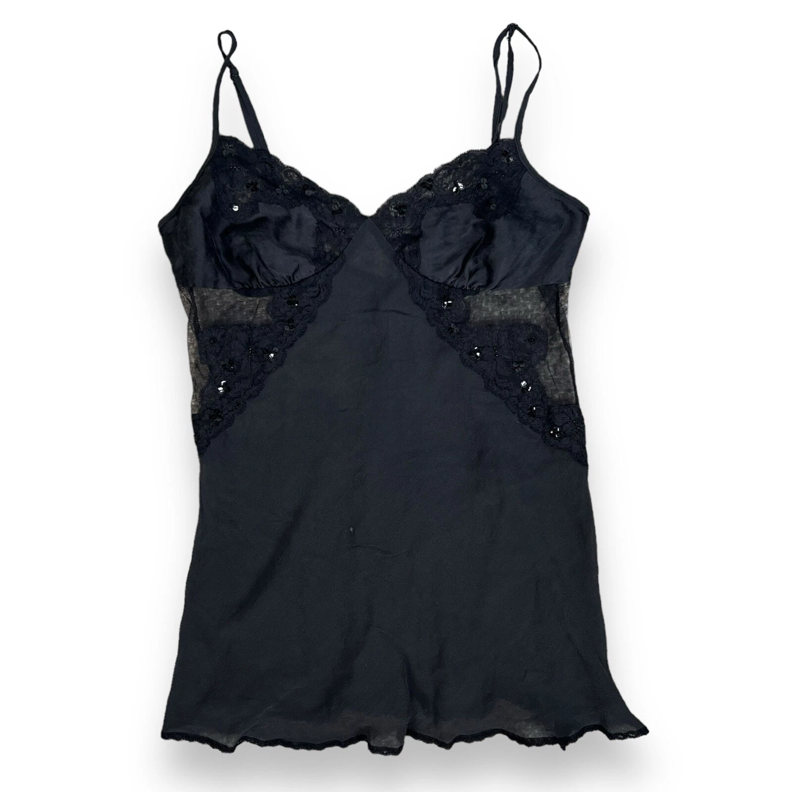 UNDERCOVER Abito slip Y2K Victoria's Secret semi trasparente nero 100% seta civettuola gotica taglia M