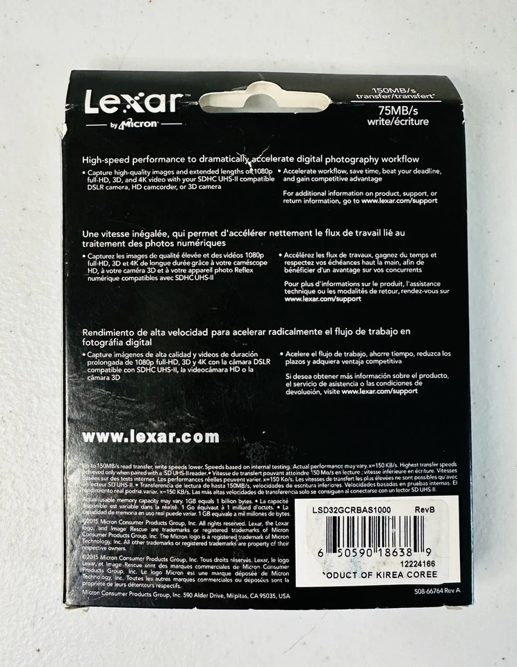 Lexar Professional 1000X 32GB SDHC Uhs-II Card - Image 3 of 3