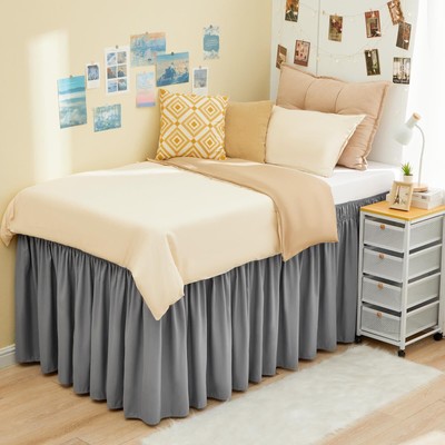 Dorm Bed Skirt Twin XL 42 Inch Drop Extra Long Bedskirt Easy to Put On Elasti...