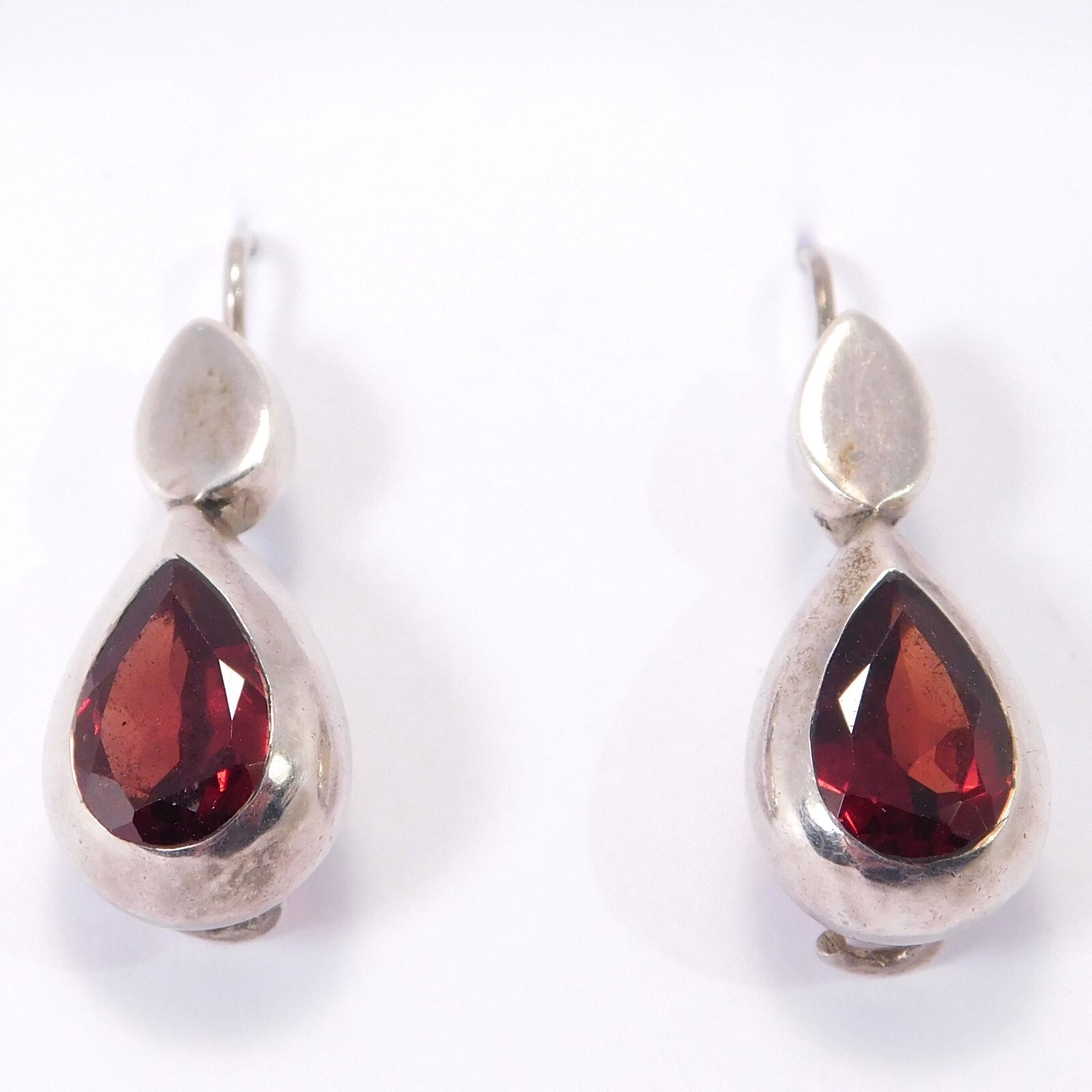 SIGNED STERLING SILVER GARNET DANGLE EARRINGS - image 1