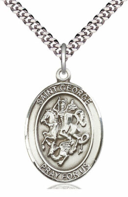 St. George Medal in 1'' Fine Pewter, 24'' Rhodium Plate Clasp Chain