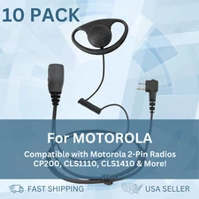 10x D-Shape PTT Earpiece for Motorola 2-Pin Radios CP200, CLS1110, CLS1410