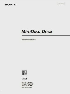 Sony MDS-JE640 / MDS-JE440 Minidisc Player Bedienungsanleitung - BENUTZERHANDBUCH 