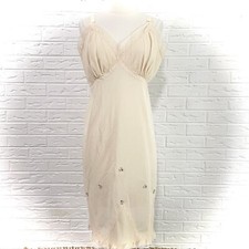 VINTAGE Movie Star Night Gown Pleated Ribbed Lace Trim Embellished Flowers Sz 40