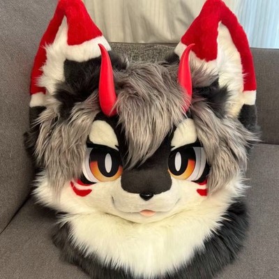 Fursuit Long haired Dog Fox Mascot Party Halloween Fur Cosplay(head)