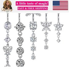 14G Dangle Belly Button Rings Set Navel Piercing Jewelry - Smooth Edges for S...