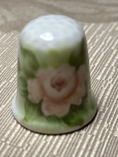 Thimble Hand Painted Porcelain Peach Roses Signed SDJ