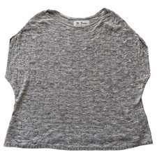 M. Rena Knit Sweater Gray Marled Textured Dolman Short Sleeves USA Made Size L