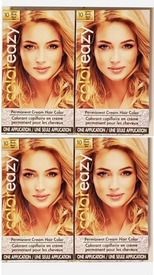 SET OF 4 Coloreazy Permanent Cream Hair Color One Application #10 Lightest Blond