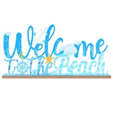 MEETYAMOR Coastal Beach Decor, Wood Metal Welcome to the Beach Sign for Table De