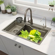 29.53*17.72" Stainless Steel Single Bowl Kitchen Sink with Pull-Out Faucet