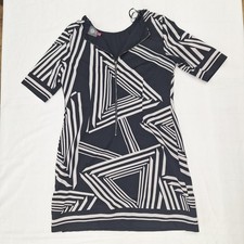 Vince Camuto Dress Womens 12 Black White Geometric Zip Front Sheath Short Sleeve