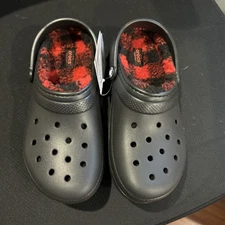 Classic Lined Red & Black Buffalo Check CROCS Youth Kids Junior Size J5 J 5