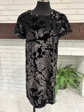 Forever 21 Black Sequin Velvet Short Sleeve Dress Party Going Out Women Small