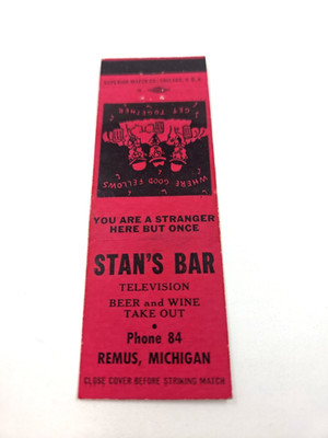 Stan's Bar Remus Michigan Matchbook Cover
