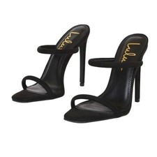 NIB Lulus Theyaa Black Faux Suede Square Toe High Heel Sandals Size 10