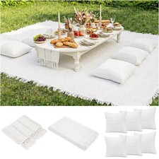 Extra Large Outdoor Boho Picnic Blanket with Table Runner and 6 Throw Pillows...