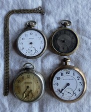 Antique Pocket Watches for Parts (4) Waltham, Ingram, Hampden, Marlboro