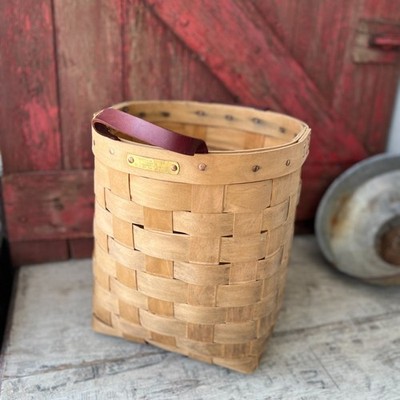 Handcrafted Mountain Trails Basket With Leather Handle 15'' High 13'' Wide Vintage