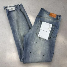 Purple Brand Personality Splash-ink Painting Mid-Rise Slim Fit Jeans Sz 36x34