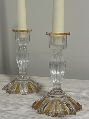 Crystal Taper Candle Holders W/ Yellow - Set of 2