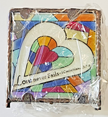 Stained Glass Tea Light Candle Holder Love Always 1 Corinthians 13:7-8