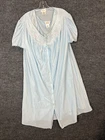 Barbizon Womens Two Piece Nightgown Womens Size 3X Baby Blue Floral Embroidered