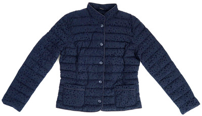 Barbara Lebek Velvet Flocked Polka Dot Reversible Quilted Jacket Navy Blue US 6