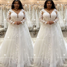 African Wedding Dresses Elegant Long Sleeves V Neck Lace up Bridal Gowns