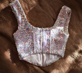 Olivaceous Iridescent Pink Mermaid Sequin Corset Top size S/M 
