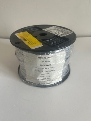 MTW FLEXING 16AWG 600V AWM VW-1 BLACK WIRE 500FT MTW COPPER STRAND NEW