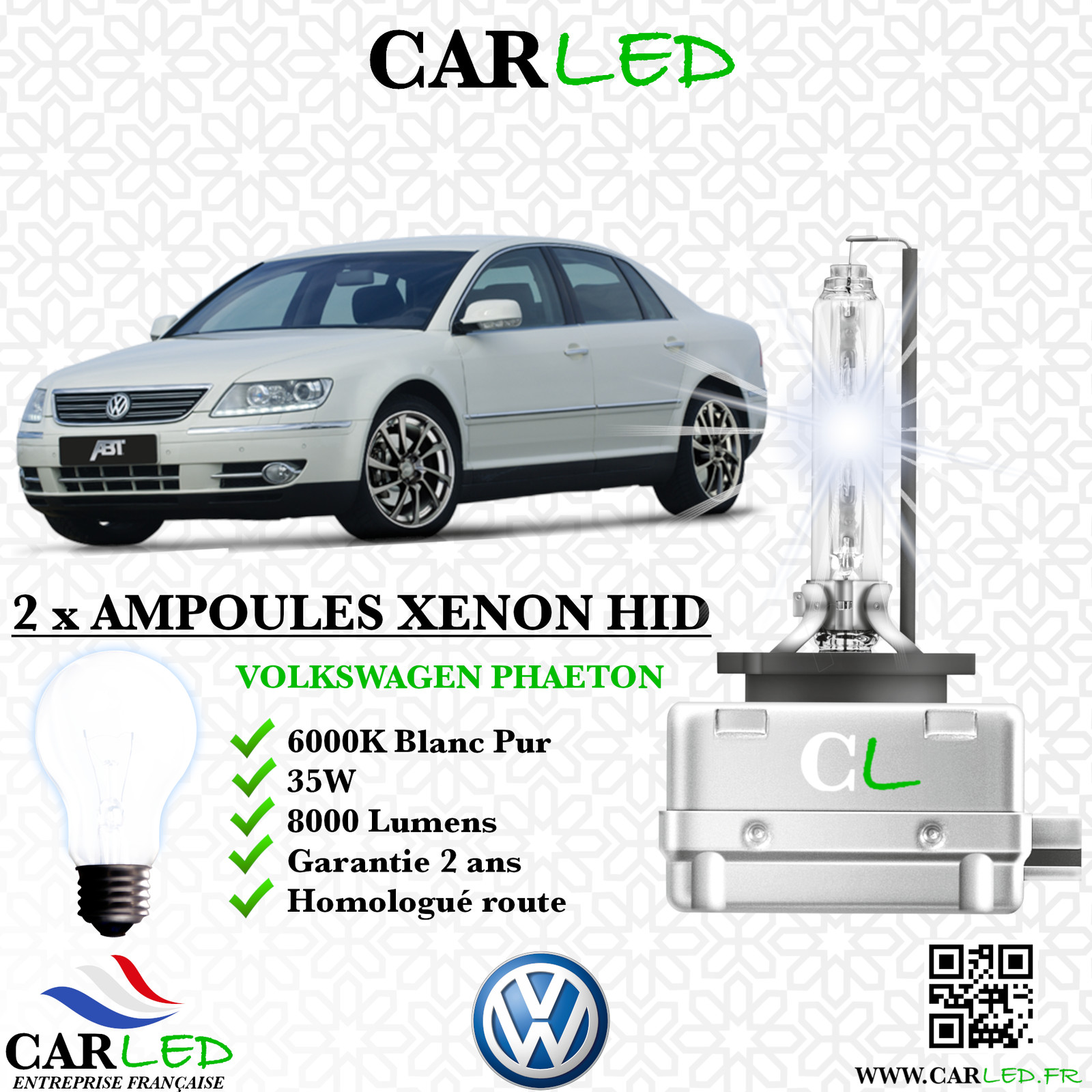 Ampoule HID Xénon 35W 6000K Kit de Conversion Phare Avant pour Volkswagen Phaeton