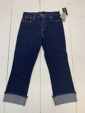 QPD Women's Jeans Size 7 Medium Wash Denim Cropped Rolled Leg Cuff Stretchy NEW