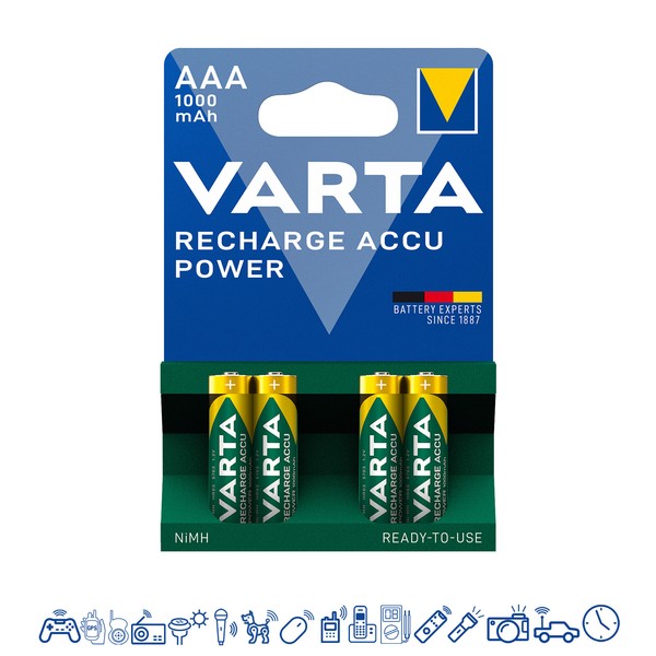 Varta 5703 Micro Aaa Recharge Accu Power 1000Mah 1,2V Akku Im Blister 1 X 4Er-image