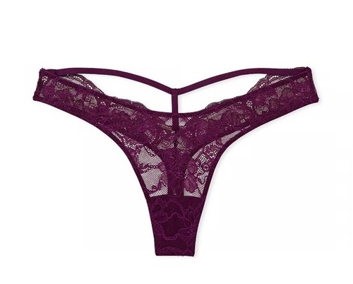 Victoria's Secret Very Sexy Shine Strap Cut-Out Back Lace Thong Sz S Grape Soda - Picture 4 of 4